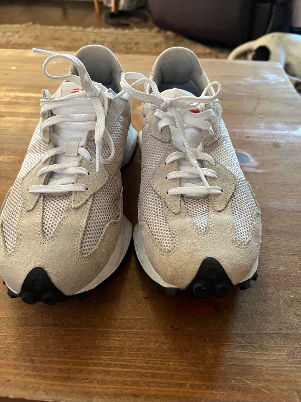 New Balance 327 Mesh & Suede Sneakers in Light Tan